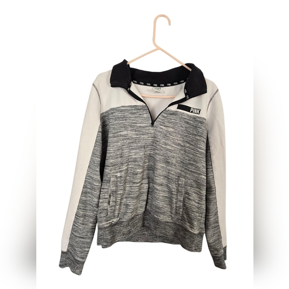 PINK VICTORIAS SECRET Women's Large 1/4 ZIP Gray Pullover Sweatshirt - Picture 2 of 5